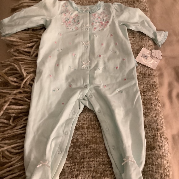 Little Me Other - Little Me 9 Month One piece pale green/pink onesie NWT